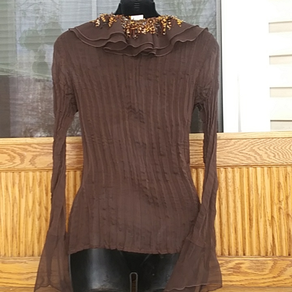 Cache ruffle front,chocolate, top.Sz.S - Picture 5 of 7